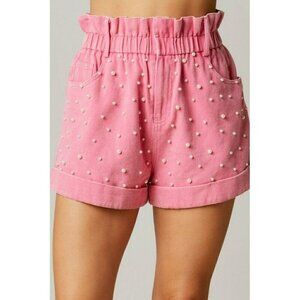 Pearly Girly Era Pearl Paperbag Shorts in Pink